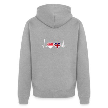 Singapur UK Herzschlag Flagge Singapurisch - Unisex Premium Bio Zip Hoodie - Grau meliert - Hinten - Nico (187cm)