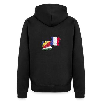 Seychellen Frankreich Vintage Flagge Seycheller - Unisex Premium Bio Zip Hoodie - Schwarz - Hinten - Nico (187cm)