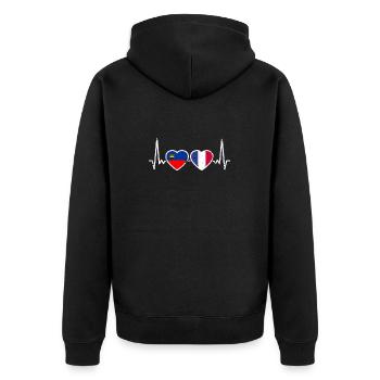 Liechtenstein France Vintage Heartbeat drapeau - Veste à capuche bio Premium Unisexe - noir - Dos - Nico (187cm)