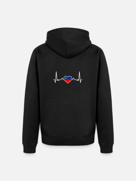 Liechtenstein Heartbeat Liechtenstein Flag - Unisex Premium Organic Zip Hoodie - black