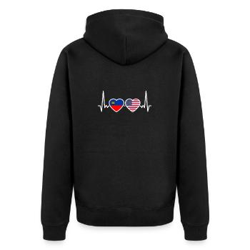 Liechtenstein USA Herzschlag Liechtensteiner - Unisex Premium Bio Zip Hoodie - Schwarz - Hinten - Nico (187cm)