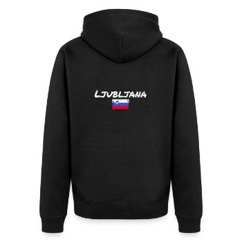 Ljubljana Vintage Slowenien Slowenische Flagge - Unisex Premium Bio Zip Hoodie - Schwarz - Hinten - Nico (187cm)
