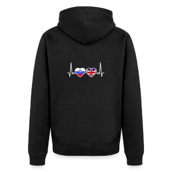 Slowenien UK Herzschlag Flagge Britisch Slowenisch - Unisex Premium Bio Zip Hoodie - Schwarz - Hinten - Nico (187cm)