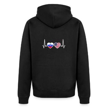 Slowenien USA Herzschlag Flagge Amerikaner Slowene - Unisex Premium Bio Zip Hoodie - Schwarz - Hinten - Nico (187cm)
