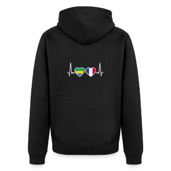 Gabon France Vintage Heartbeat drapeau gabonais - Veste à capuche bio Premium Unisexe - noir - Dos - Nico (187cm)