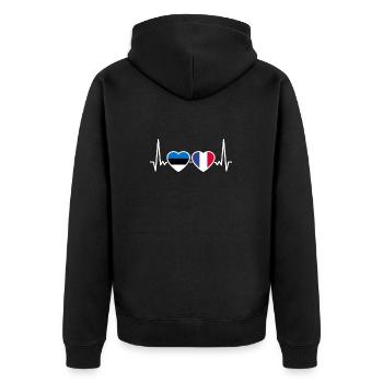 Estland Frankreich Herzschlag Flagge Este - Unisex Premium Bio Zip Hoodie - Schwarz - Hinten - Nico (187cm)
