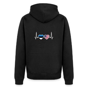 Estland USA Herzschlag Flagge Estnisch - Unisex Premium Bio Zip Hoodie - Schwarz - Hinten - Nico (187cm)