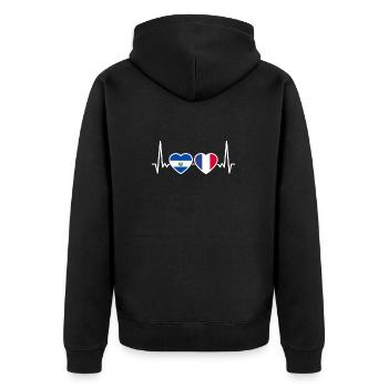 El Salvador Frankreich Herzschlag Flagge - Unisex Premium Bio Zip Hoodie - Schwarz - Hinten - Nico (187cm)