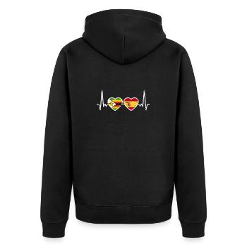 Simbabwe Spanien Vintage Herzschlag Flagge - Unisex Premium Bio Zip Hoodie - Schwarz - Hinten - Nico (187cm)