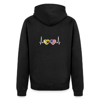 Zimbabwe USA Herzschlag Flagge Simbabwer - Unisex Premium Bio Zip Hoodie - Schwarz - Hinten - Nico (187cm)