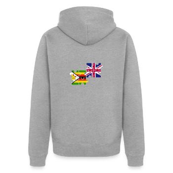 Zimbabwe UK Flagge Britisch Zimbabwisch - Unisex Premium Bio Zip Hoodie - Grau meliert - Hinten - Nico (187cm)