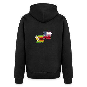 Zimbabwe USA Flagge Amerikaner Simbabwer - Unisex Premium Bio Zip Hoodie - Schwarz - Hinten - Nico (187cm)