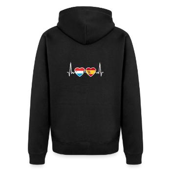 Luxemburg Spanien Vintage Herzschlag Flagge - Unisex Premium Bio Zip Hoodie - Schwarz - Hinten - Nico (187cm)