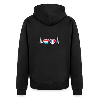 Luxemburg Frankreich Vintage Herzschlag Flagge - Unisex Premium Bio Zip Hoodie - Schwarz - Hinten - Nico (187cm)