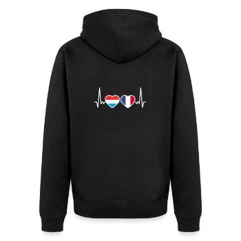 Luxemburg Frankreich Herzschlag Flagge Luxemburger - Unisex Premium Bio Zip Hoodie - Schwarz - Hinten - Nico (187cm)