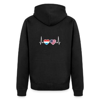 Luxemburg USA Herzschlag Flagge Luxemburger - Unisex Premium Bio Zip Hoodie - Schwarz - Hinten - Nico (187cm)