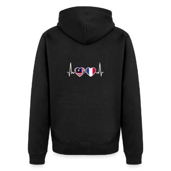 Malaysia France Vintage Heartbeat Flag - Unisex Premium Organic Zip Hoodie - black - Back - Nico (187cm)
