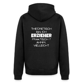 Theoretisch Erzieher - Unisex Premium Bio Zip Hoodie - Schwarz - Hinten - Nico (187cm)