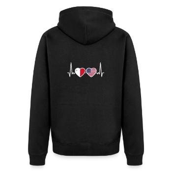 Malta USA Herzschlag Flagge Maltesisch - Unisex Premium Bio Zip Hoodie - Schwarz - Hinten - Nico (187cm)