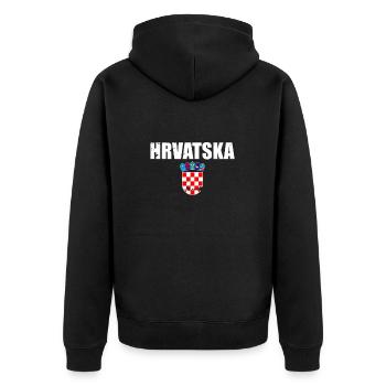 Hrvatska Vintage Wappen Kroatien Flagge Kroate - Unisex Premium Bio Zip Hoodie - Schwarz - Hinten - Nico (187cm)