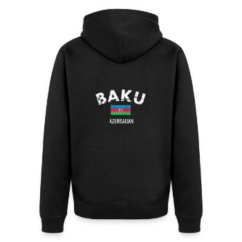 Baku Vintage Azerbaijan Aserbaidschan Flagge - Unisex Premium Bio Zip Hoodie - Schwarz - Hinten - Nico (187cm)