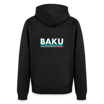 Baku Azerbaijan Aserbaidschan Flagge - Unisex Premium Bio Zip Hoodie - Schwarz - Hinten - Nico (187cm)