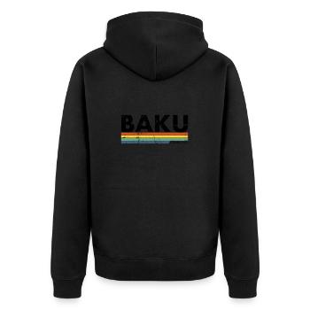 Baku Vintage Azerbaijan Aserbaidschan - Unisex Premium Bio Zip Hoodie - Schwarz - Hinten - Nico (187cm)