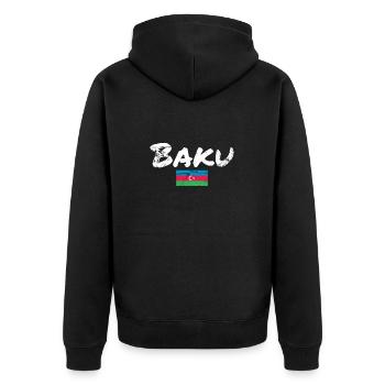 Baku Vintage Azerbaijan Azerbaijan Flag - Unisex Premium Organic Zip Hoodie - black - Back - Nico (187cm)
