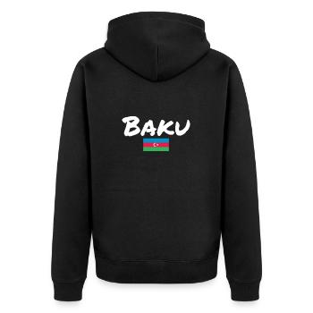 Baku Azerbaijan Azerbaijan Flag - Unisex Premium Organic Zip Hoodie - black - Back - Nico (187cm)