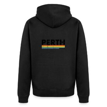 Perth Retro Australien Vintage Australische - Unisex Premium Bio Zip Hoodie - Schwarz - Hinten - Nico (187cm)