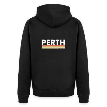 Perth Australia Retro Australien Australische - Unisex Premium Bio Zip Hoodie - Schwarz - Hinten - Nico (187cm)