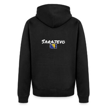 Sarajevo Vintage Bosnien Vintage Bosnische Flagge - Unisex Premium Bio Zip Hoodie - Schwarz - Hinten - Nico (187cm)