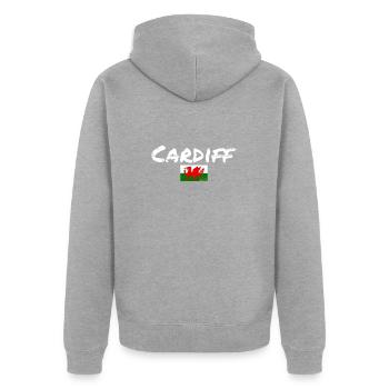 Cardiff Wales Vintage Walisische Flagge Waliser - Unisex Premium Bio Zip Hoodie - Grau meliert - Hinten - Nico (187cm)