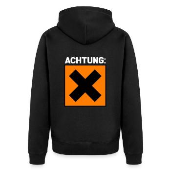 Warnung Achtung Reizend - Unisex Premium Bio Zip Hoodie - Schwarz - Hinten - Nico (187cm)