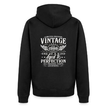 Millésime 1986 Vintage Born Cadeau d’anniversaire - Veste à capuche bio Premium Unisexe - noir - Dos - Nico (187cm)