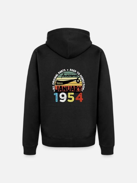 Awesome Since January 1954 Vintage 70 Years Birthday - Unisex Premium Organic Zip Hoodie - black