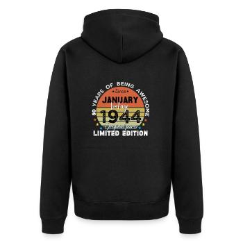 80 Years Old Made In 1944 Vintage January 1944 - Veste à capuche bio Premium Unisexe - noir - Dos - Nico (187cm)