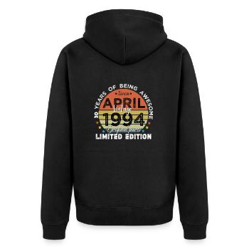 30 Jahre alt Baujahr 1994 Jahrgang April 1994 - Unisex Premium Bio Zip Hoodie - Schwarz - Hinten - Nico (187cm)