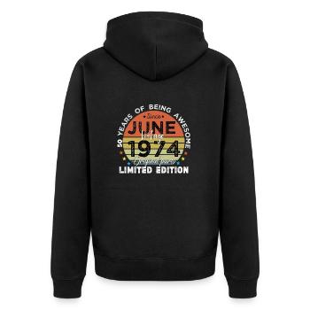 50 Years Old Made In 1974 Vintage June 1974 - Veste à capuche bio Premium Unisexe - noir - Dos - Nico (187cm)