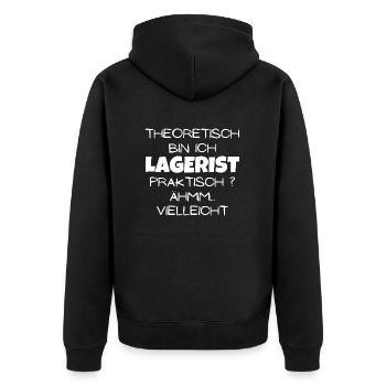 Theoretisch Lagerist - Unisex Premium Bio Zip Hoodie - Schwarz - Hinten - Nico (187cm)