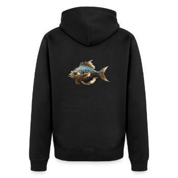 Küstendeern barocker Fisch - Unisex Premium Bio Zip Hoodie - Schwarz - Hinten - Nico (187cm)
