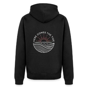 Here Comes the Tide | Minimal Nautical & Sea - Unisex Premium Organic Zip Hoodie - black - Back - Nico (187cm)