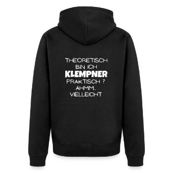 Theoretisch Klempner - Unisex Premium Bio Zip Hoodie - Schwarz - Hinten - Nico (187cm)
