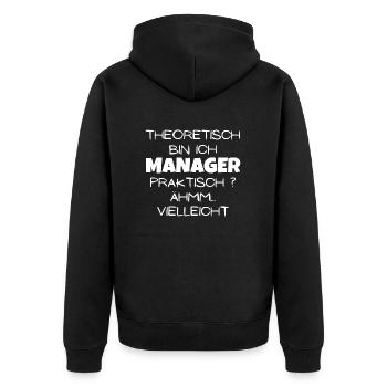 Theoretisch Manager - Unisex Premium Bio Zip Hoodie - Schwarz - Hinten - Nico (187cm)
