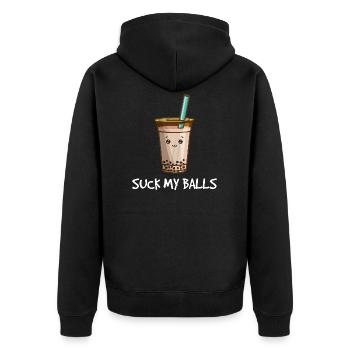 Suck my balls - Unisex Premium Organic Zip Hoodie - black - Back - Nico (187cm)