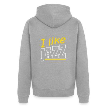 Ich mag Jazz - Unisex Premium Bio Zip Hoodie - Grau meliert - Hinten - Nico (187cm)