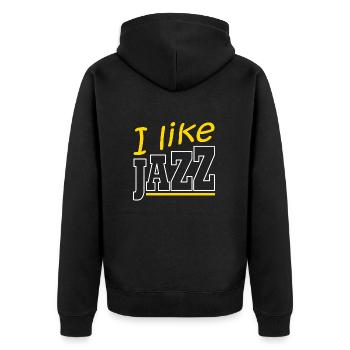 Ich mag Jazz - Unisex Premium Bio Zip Hoodie - Schwarz - Hinten - Nico (187cm)