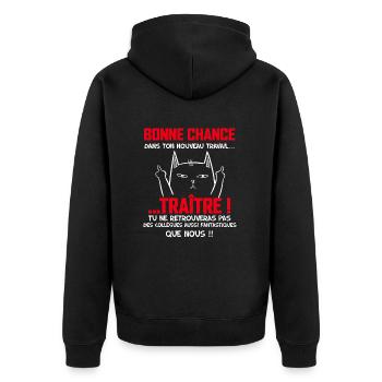 Collègue Bonne Chance Humour Chat - Veste à capuche bio Premium Unisexe - noir - Dos - Nico (187cm)