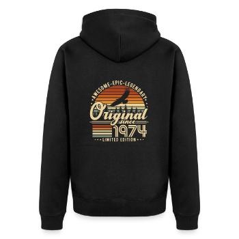 1974 Jahrgang Retro Vintage Geburstag Geschenk - Unisex Premium Bio Zip Hoodie - Schwarz - Hinten - Nico (187cm)