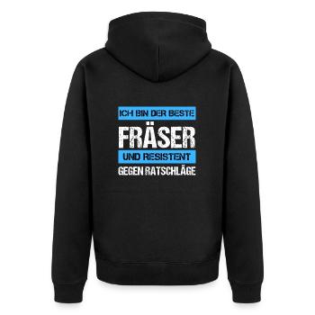 Resistenter Fräser - Unisex Premium Bio Zip Hoodie - Schwarz - Hinten - Nico (187cm)